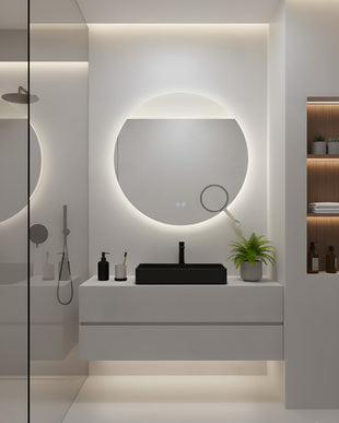 Oglindă LED Rotundă H-2003 cu Lumină COB, Anti-Aburire, 3 Nuante de Lumină și Lupă Cosmetica
