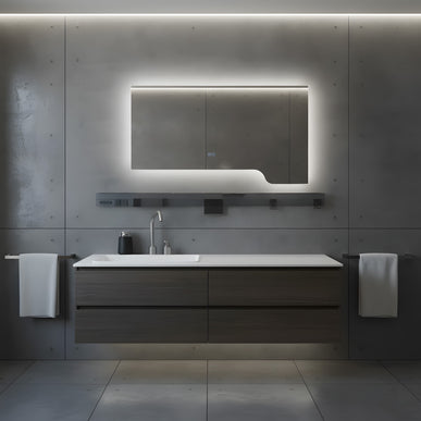 Oglindă baie LED H-3050 cu raft multifuncțional, 3 nuanțe de lumină, anti-aburire și comutator tactil