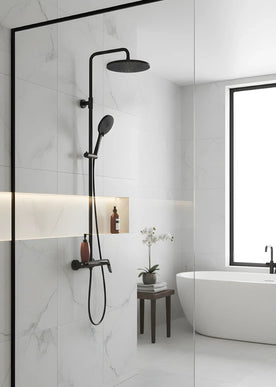 Set duș din alamă cu cioc de cadă integrat – Design premium negru mat