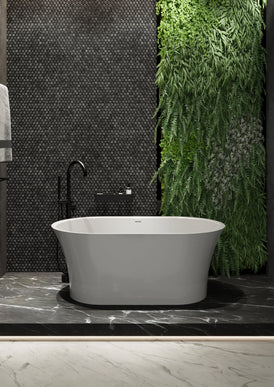 Cadă freestanding din compozit alb lucios Helga, design oval 150 cm