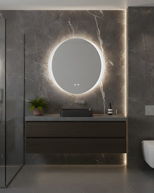 Oglindă baie LED H-2027 rotundă cu 3 nuanțe de lumină și funcție anti-aburire