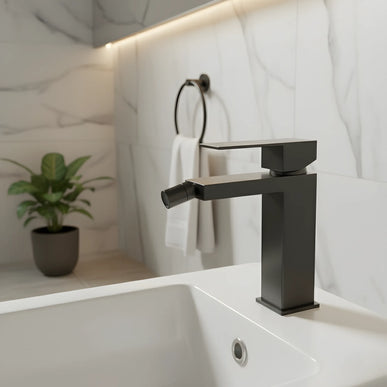 Baterie bideu pătrată H-cubic – inox premium, cartuș ceramic