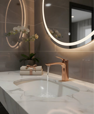 Baterie lavoar modernă Rose Gold – design elegant din alamă solidă