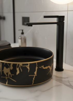 Baterie lavoar cu mâner rotund texturat vertical – finisaj negru mat