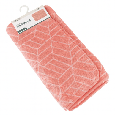 Covoras baie, SANITARY, imitatie casmir, 40x60 cm, corai cu model geometric, Dreptunghiular