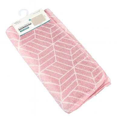 Covoras baie, SANITARY, imitatie casmir, 40x60 cm, roz cu model geometric, Dreptunghiular