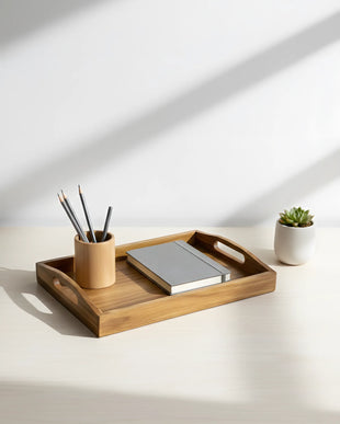 Tavă din lemn cu mânere integrate, 20×30×3.5 cm