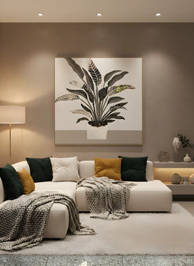 Tablou cu plantă decorativă în relief – 102×102 cm | Olivy