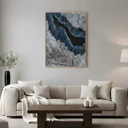 Tablou abstract cu accente albastre și glitter – 80×60 cm | Olivy