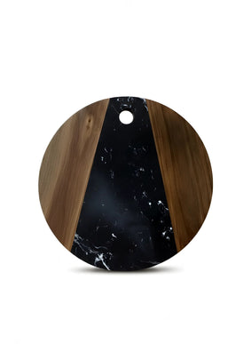 Tocător rotund din lemn de acacia și marmură neagră, Ø30 cm, Olivy