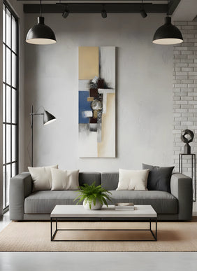 Tablou abstract cu detalii metalice – 50×150 cm | Olivy