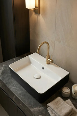 Lavoar ceramic dreptunghiular A451-CBKW – design modern alb lucios și negru lucios