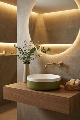 Lavoar ceramic rotund A524B-CA12M – design modern alb mat și verde deschis mat