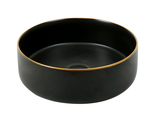 Lavoar ceramic rotund A524B-CBKLG-M – design elegant negru mat cu linie aurie