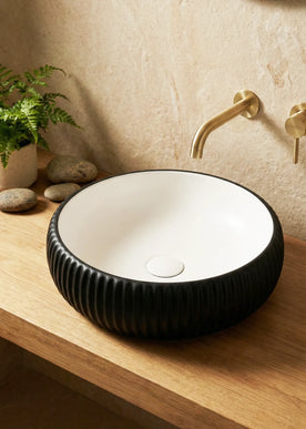 Lavoar ceramic rotund A544-CBKW-MRS – design modern alb mat și negru mat texturat