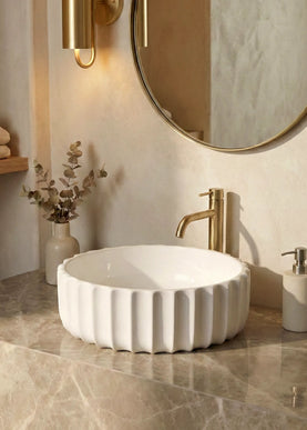 Lavoar ceramic rotund A659 – alb lucios, exterior ondulat