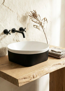 Lavoar ceramic rotund A692-CA08M – design modern alb mat și negru mat