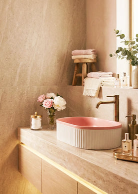 Lavoar ceramic oval A721-CA37M – design modern roz mat și alb mat