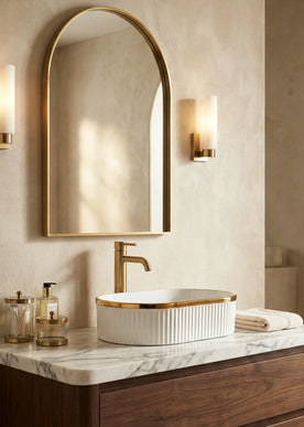 Lavoar ceramic oval A721-GGLG – alb lucios texturat cu linie aurie