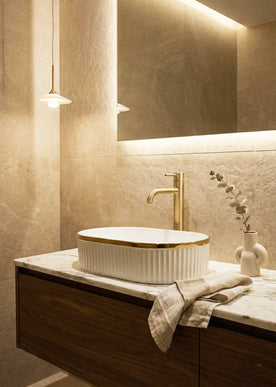 Lavoar ceramic oval A721-GGLG-M – alb mat texturat cu linie aurie