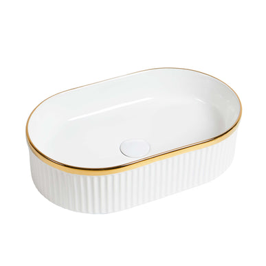 Lavoar ceramic oval A721-GGLG-M – alb mat texturat cu linie aurie