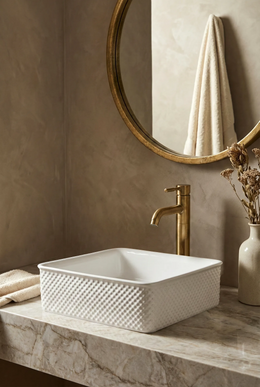 Lavoar ceramic pătrat A734 – alb lucios, design texturat