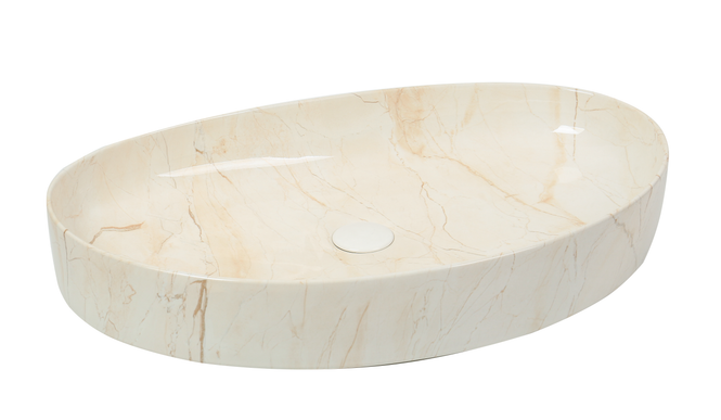Lavoar ceramic oval A745-P302 – design marmorat crem lucios cu vene aurii