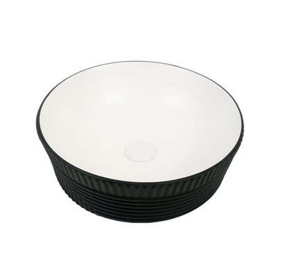 Lavoar ceramic rotund A747-CBKW-MRS – design modern alb mat și negru mat texturat