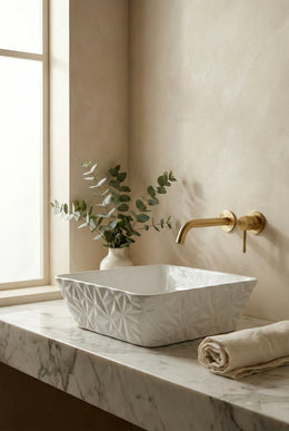 Lavoar ceramic pătrat A822 – alb lucios, design texturat