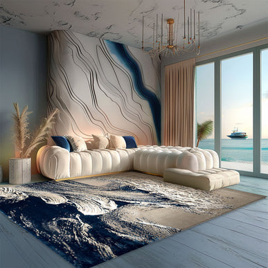 Covor Cameleon Waves Albastru Marin Bej/ 2323A barak