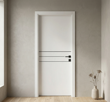 Ușă interior JY-005 alb mat cu 3 inserții negre