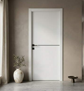 Ușă de interior JY-006 alb mat cu inserție neagră