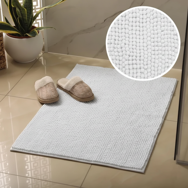 Covoraș baie din chenilia fină, strat antiderapant, 45×70 cm, Alb