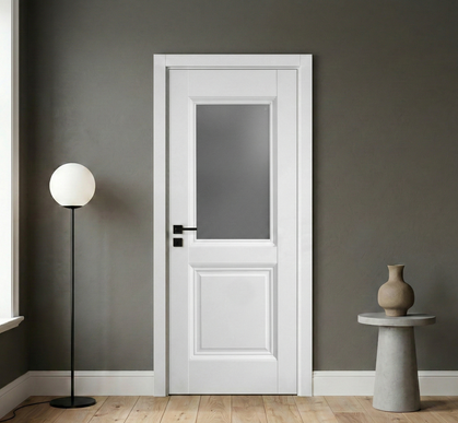 Ușă de interior albă JYA-067 cu sticlă satinată