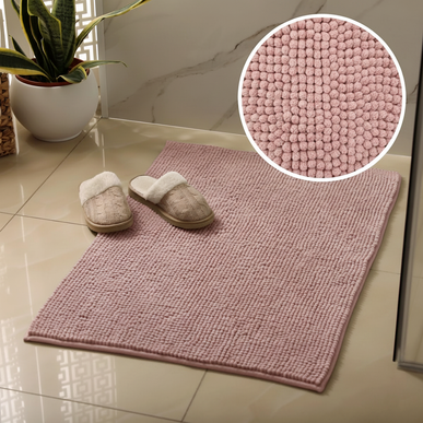 Covoraș baie din chenilia fină, strat antiderapant, 45×70 cm, Roz pudra