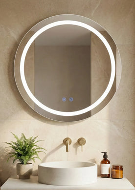 Oglindă baie LED ⌀60 cm rotundă, 3 nuanțe de lumină, anti-aburire și touch control J-2011