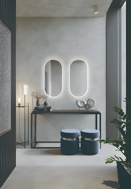 Oglindă LED H-3055 cu Ramă Aluminiu Alb, 3 Nuanțe de Lumină, Funcție Anti-Aburire și Comutator Tactil