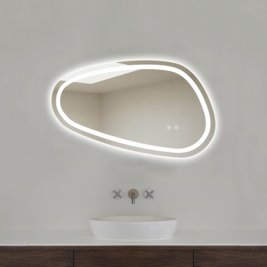Oglindă baie LED 78.2x47.5 cm asimetrică, 3 nuanțe de lumină, dezaburire și touch control J-18