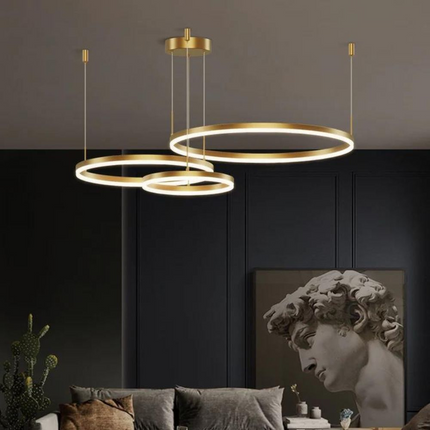 Lustra LED Goldish Rings, suspendata, cu telecomanda,204W, iluminat modern, auriu G3651/30+40+60 GD LMX