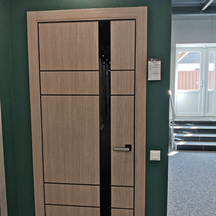 Ușă interior PL 10 – Design modern cu inserție aluminiu și sticlă satinată / Plato - Carlo Porte www.olivy.ro