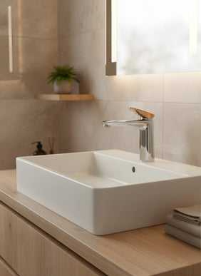 Baterie lavoar cu mâner în trepte, finisaj mixt