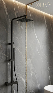 Set duș termostatic pătrat H-cubic – inox premium, finisaj negru mat