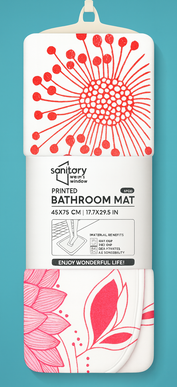 Covoras baie, SANITARY, Microfibra, 45x75 cm, alb cu model floral, Dreptunghiular