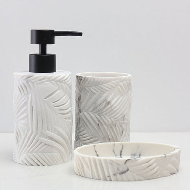 Set 3 piese accesorii de baie alb marmurat