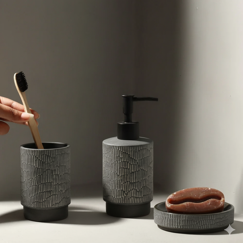 Set 3 piese accesorii de baie ceramica gri