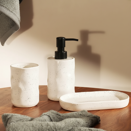 Set 3 piese accesorii de baie alb cu puncte ceramica