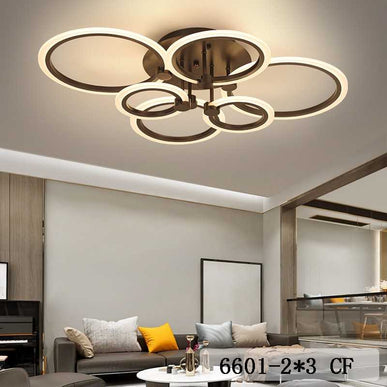 Lustră LED 6 Cercuri Maro cu Telecomandă WiFi – Eleganță și Funcționalitate - 6601/2X3 CF LMX