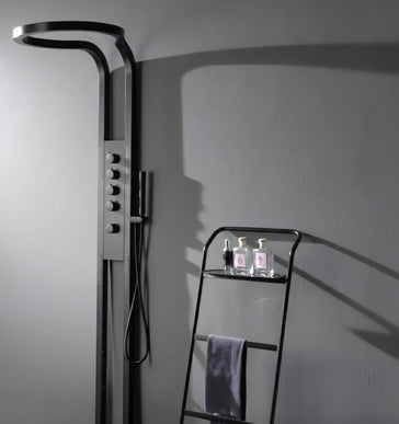 Panel de Duș Black Round – Design Modern cu Duș Tip Cascadă și Funcții Multiple