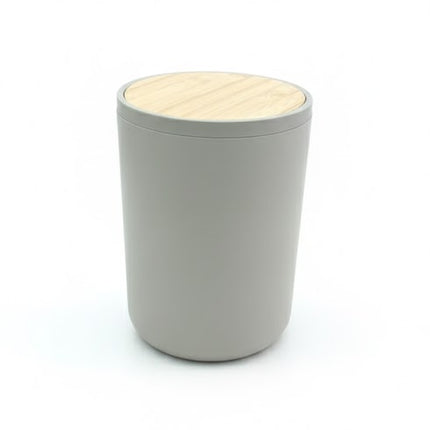 Set accesorii baie, cu accente lemnoase, SANITARY, 6 piese, bej-gri deschis mat