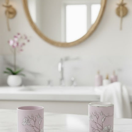 Set accesorii baie roz pastel cu flori, SANITARY – 6 piese, design floral elegant